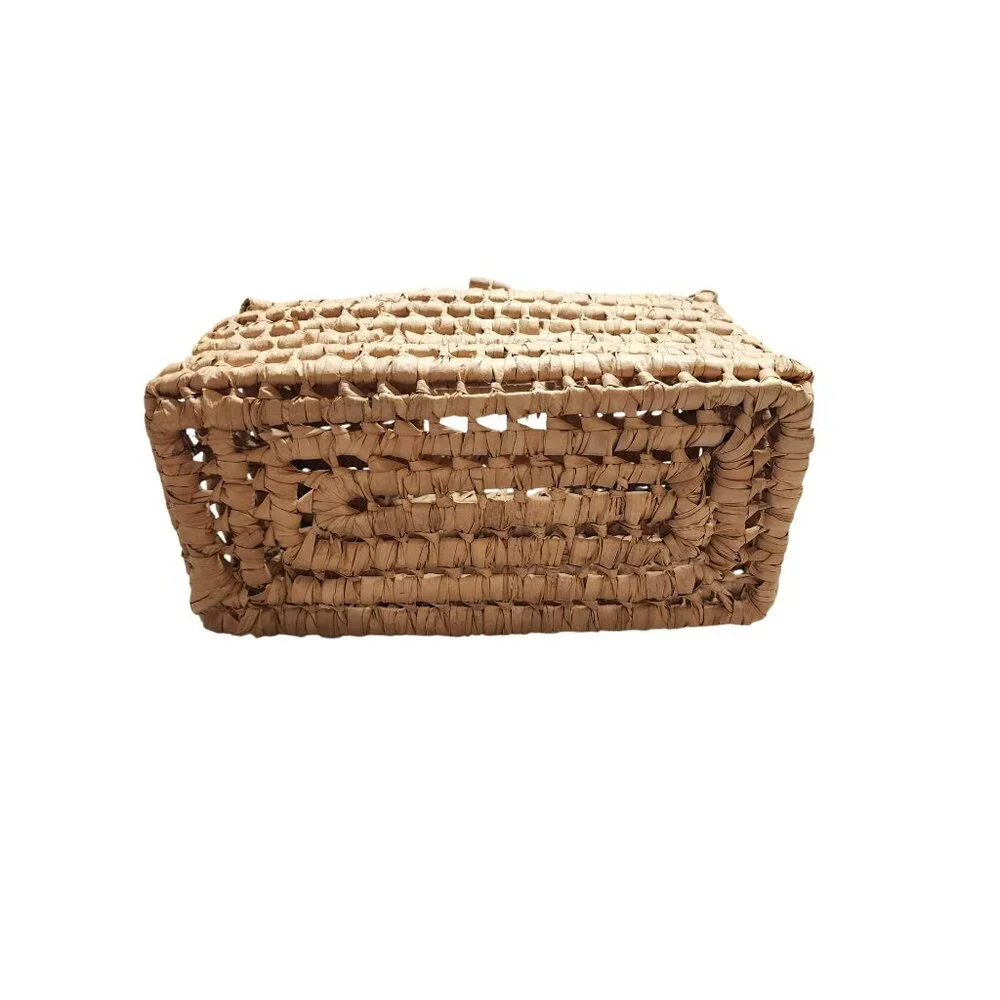 Handwoven Natural Straw Rectangular Basket With Lid For Storage Or Decor